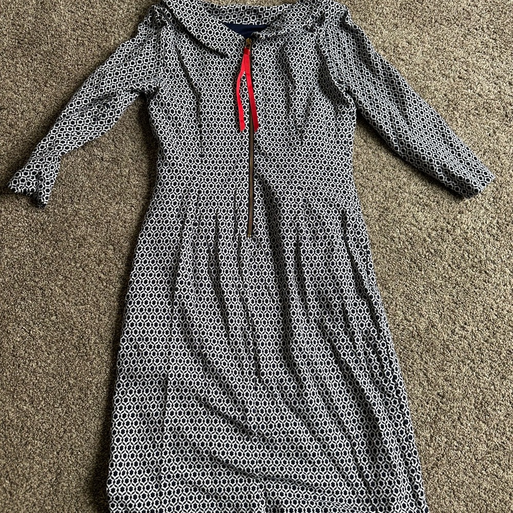 Elegant Navy and White Patterned Boden dres size 6L